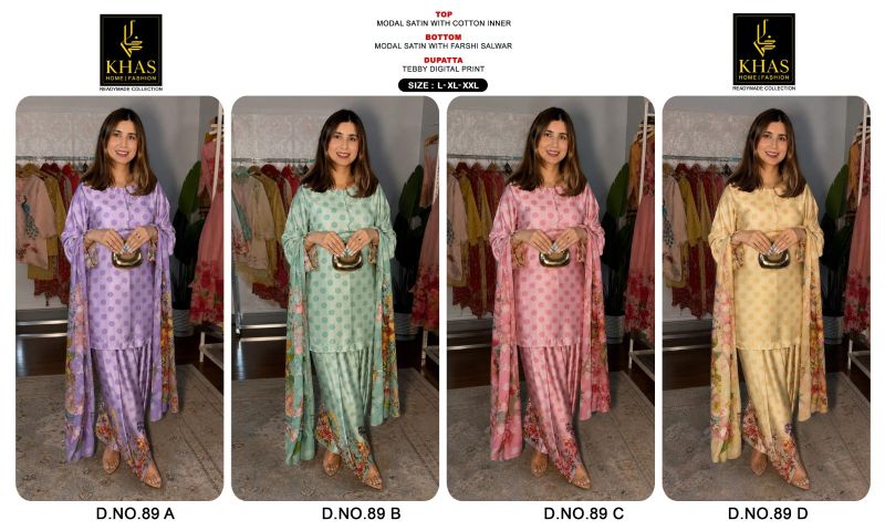 Khas Fashion Khas 89 A To D Modal Satin Digital Printed Farshi Salwar Kameez Set - Amrah Wholesale