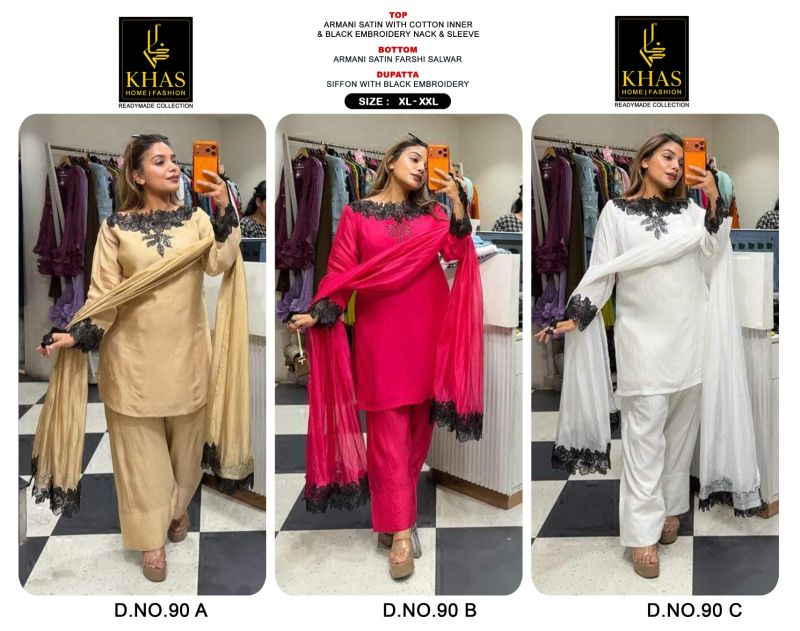 Khas Fashion Khas 90 A To C Armani Satin Embroidered Farshi Salwar Kameez - Amrah Wholesale