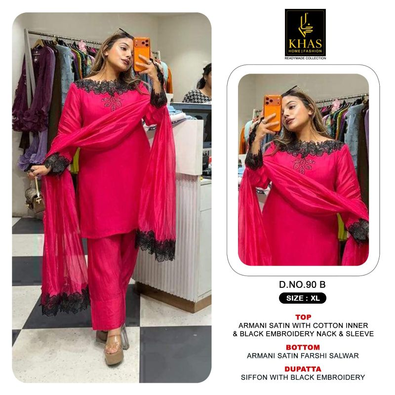Khas Fashion Khas 90 A To C Armani Satin Embroidered Farshi Salwar Kameez - Amrah Wholesale