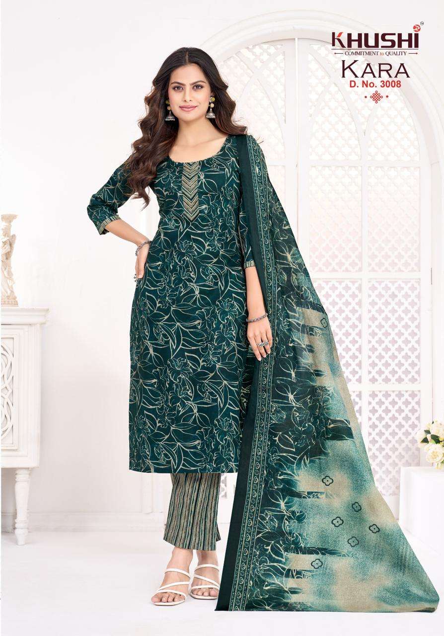 Khushi Fashion Kara Vol 3 Cotton Kurti Pant Dupatta Set