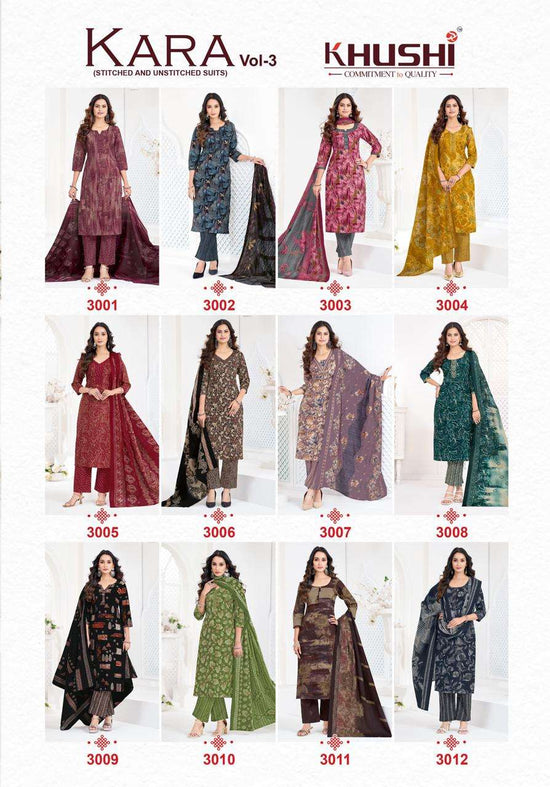 Khushi Fashion Kara Vol 3 Cotton Kurti Pant Dupatta Set