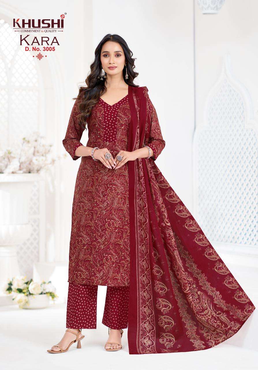 Khushi Fashion Kara Vol 3 Cotton Kurti Pant Dupatta Set