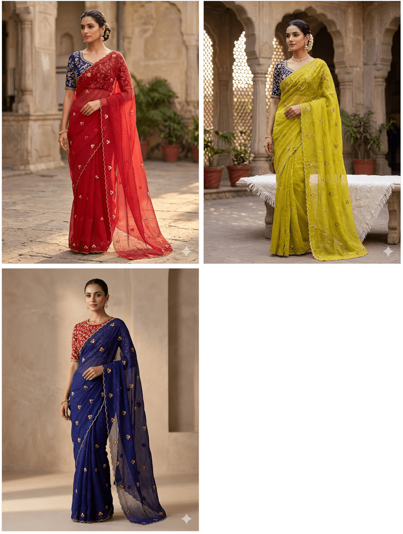 Khushi Saree Ah Fendy Chiffon Embroidered Saree - Amrah Wholesale