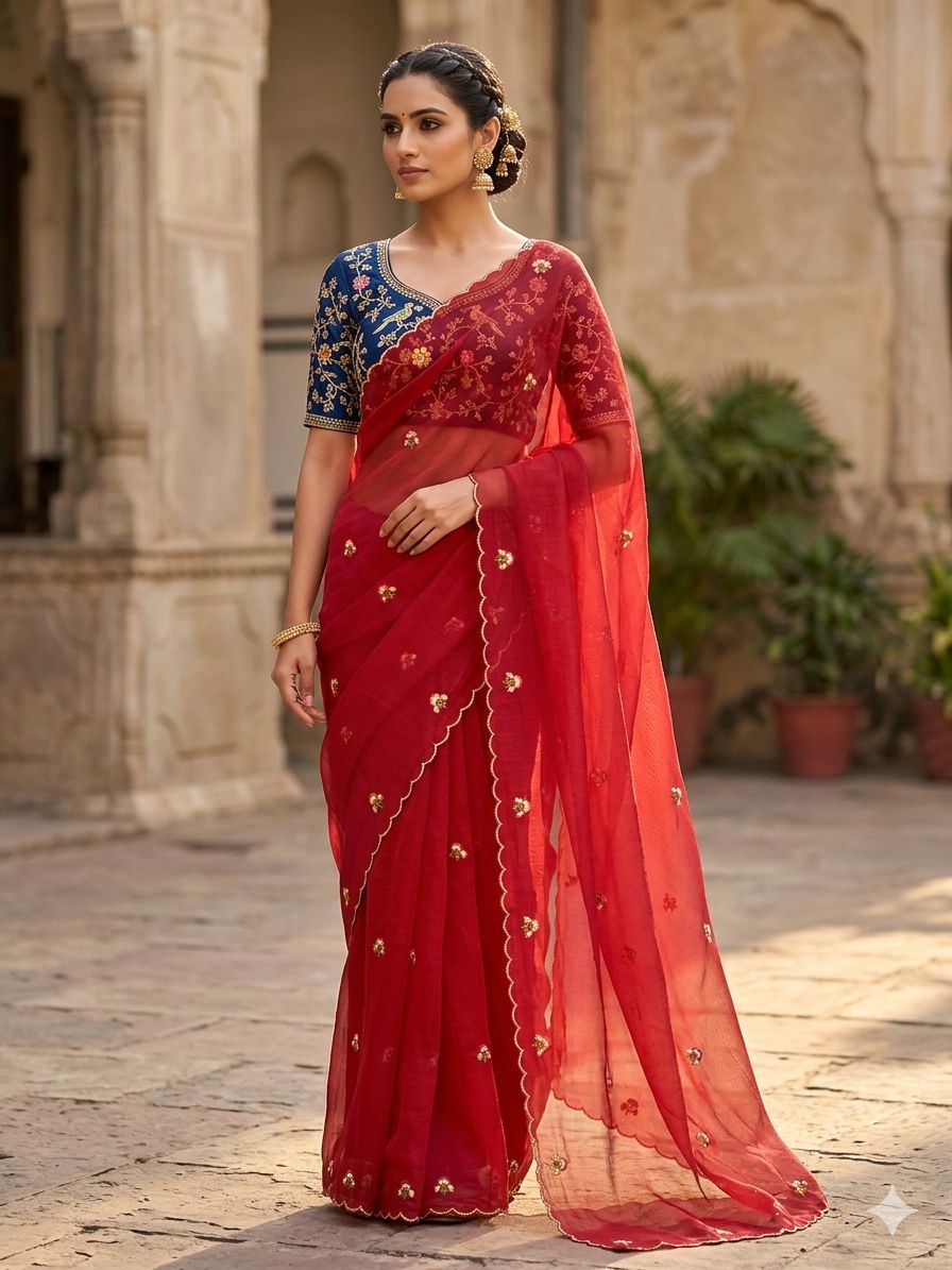 Khushi Saree Ah Fendy Chiffon Embroidered Saree - Amrah Wholesale