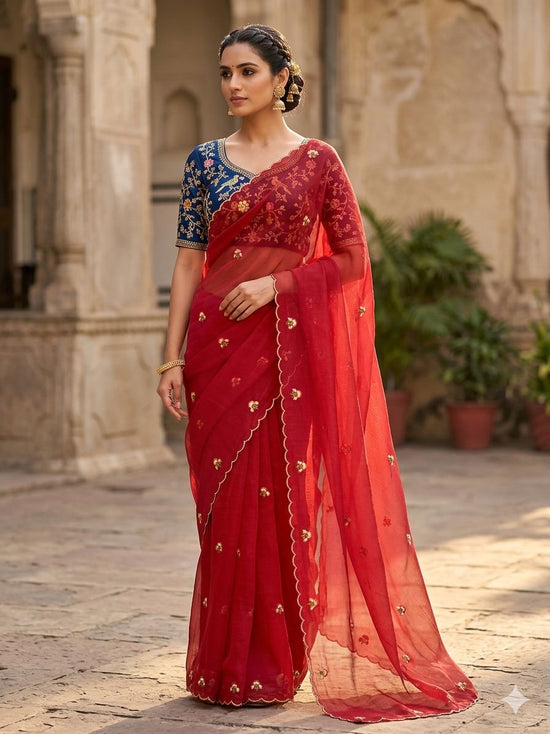 Khushi Saree Ah Fendy Chiffon Embroidered Saree - Amrah Wholesale