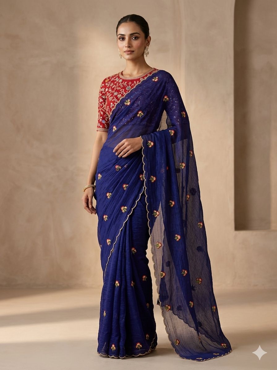 Khushi Saree Ah Fendy Chiffon Embroidered Saree - Amrah Wholesale