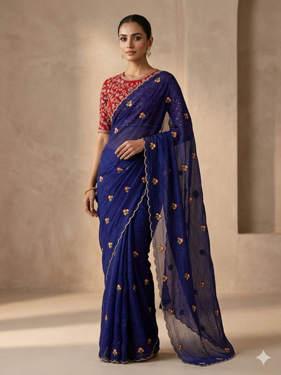 Khushi Saree Ah Fendy Chiffon Embroidered Saree - Amrah Wholesale