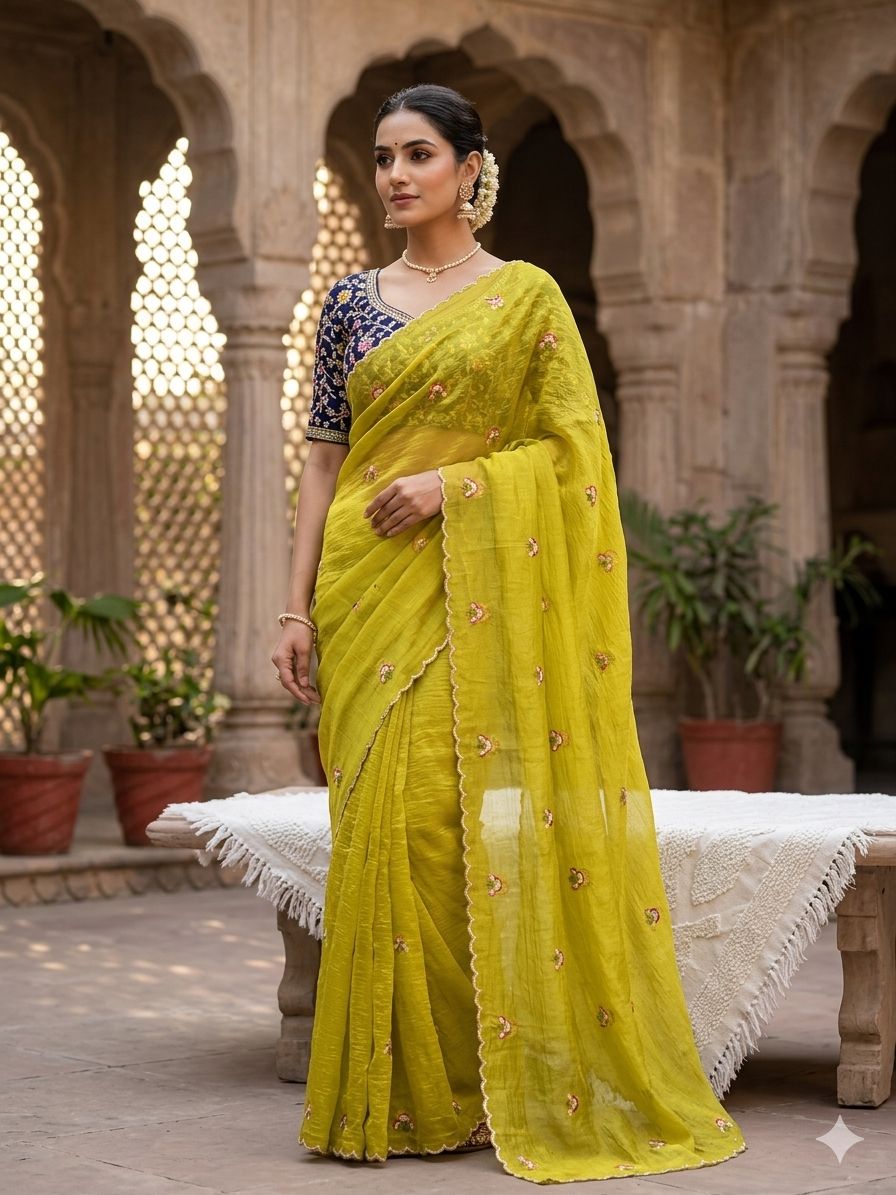 Khushi Saree Ah Fendy Chiffon Embroidered Saree - Amrah Wholesale