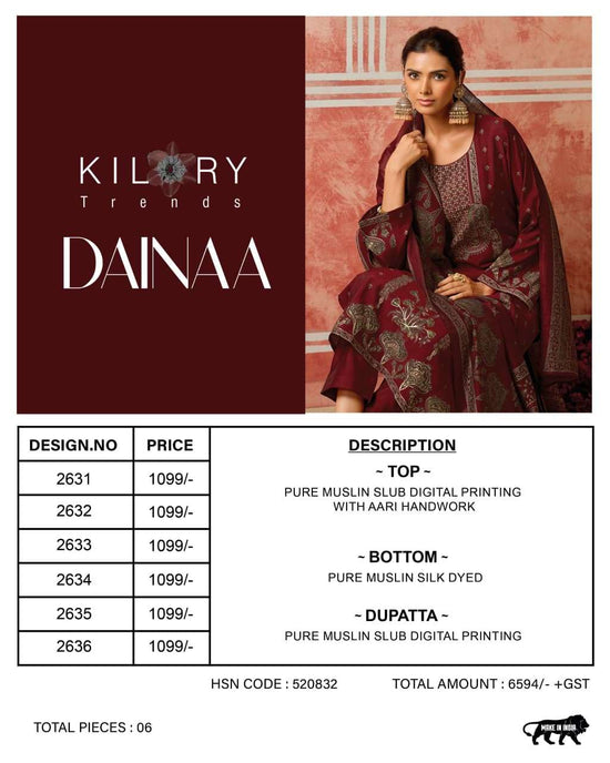 Kilory Dainaa Pure Muslin Dress Material - Amrah Wholesale