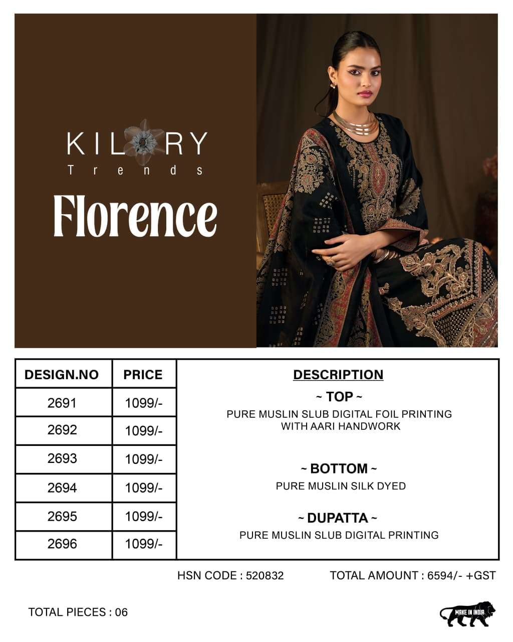 Kilory Florence Pure Muslin Dress Material