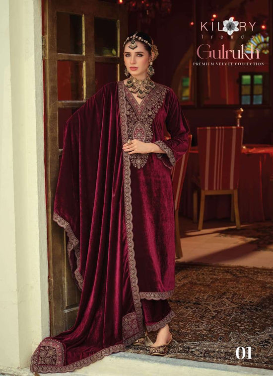 Kilory Gulrukh Designer Work Pure Velvet Suit Catalog
