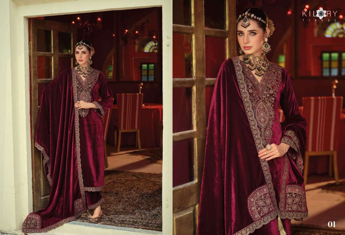 Kilory Gulrukh Designer Work Pure Velvet Suit Catalog