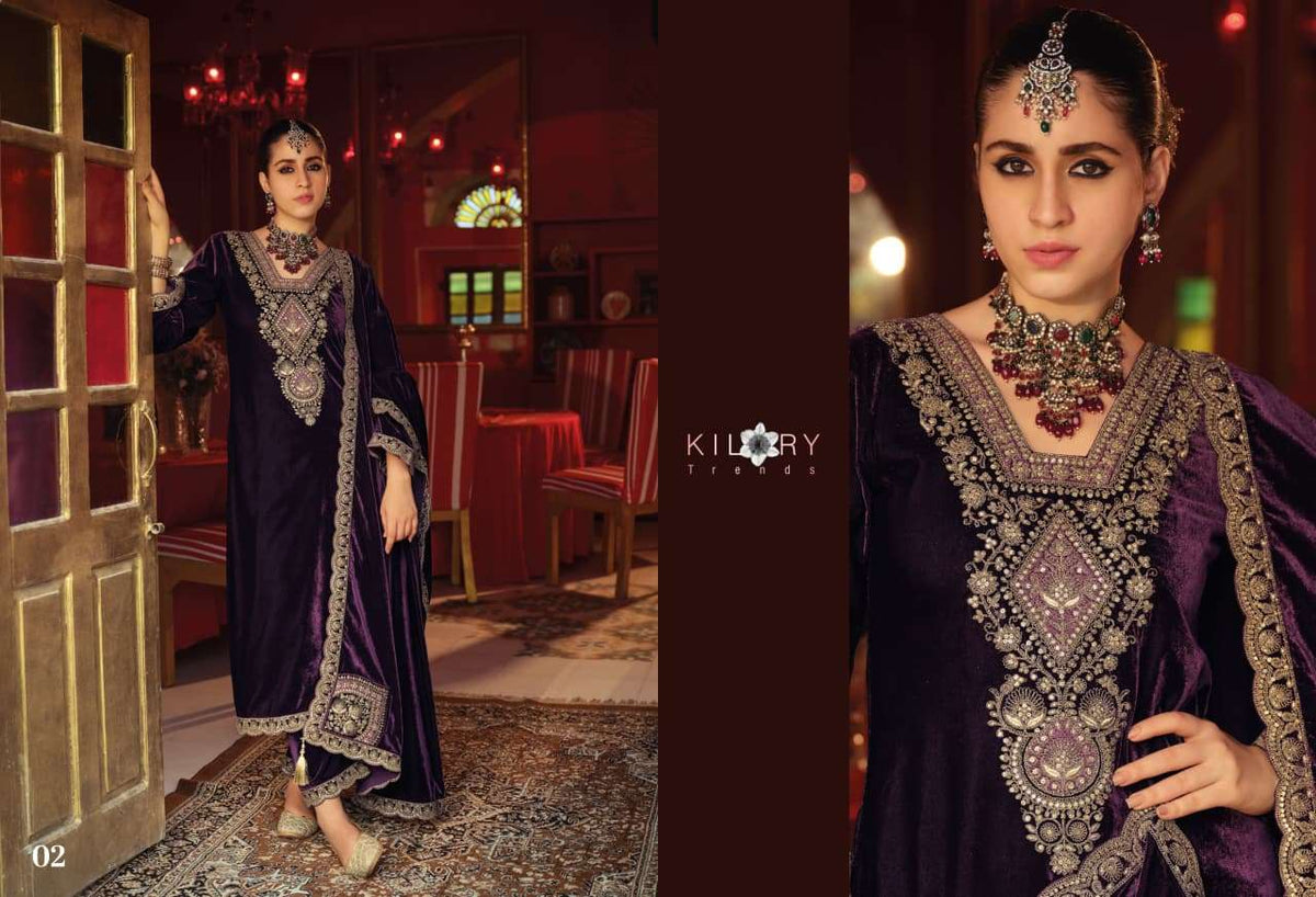 Kilory Gulrukh Designer Work Pure Velvet Suit Catalog