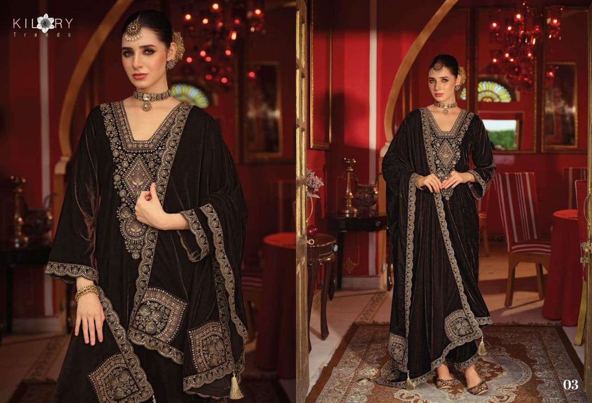 Kilory Gulrukh Designer Work Pure Velvet Suit Catalog