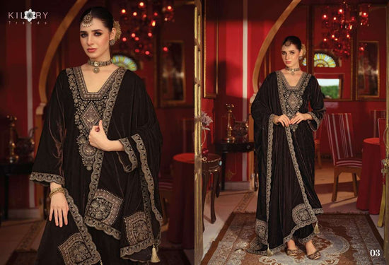 Kilory Gulrukh Designer Work Pure Velvet Suit Catalog