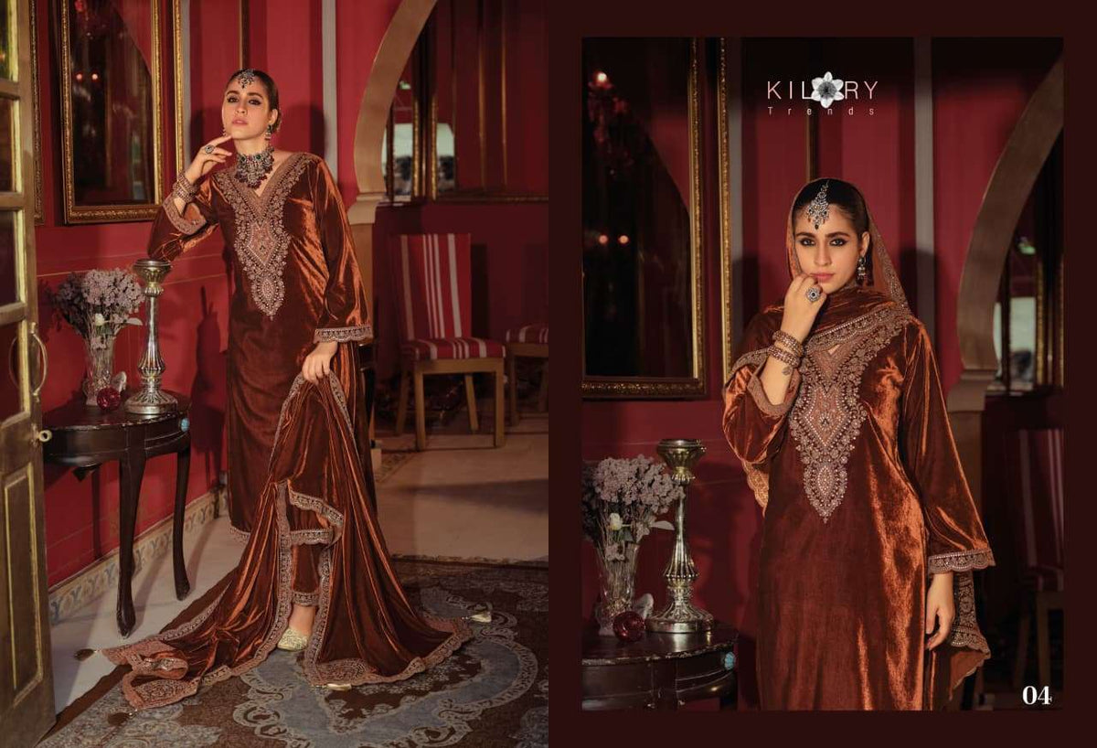 Kilory Gulrukh Designer Work Pure Velvet Suit Catalog