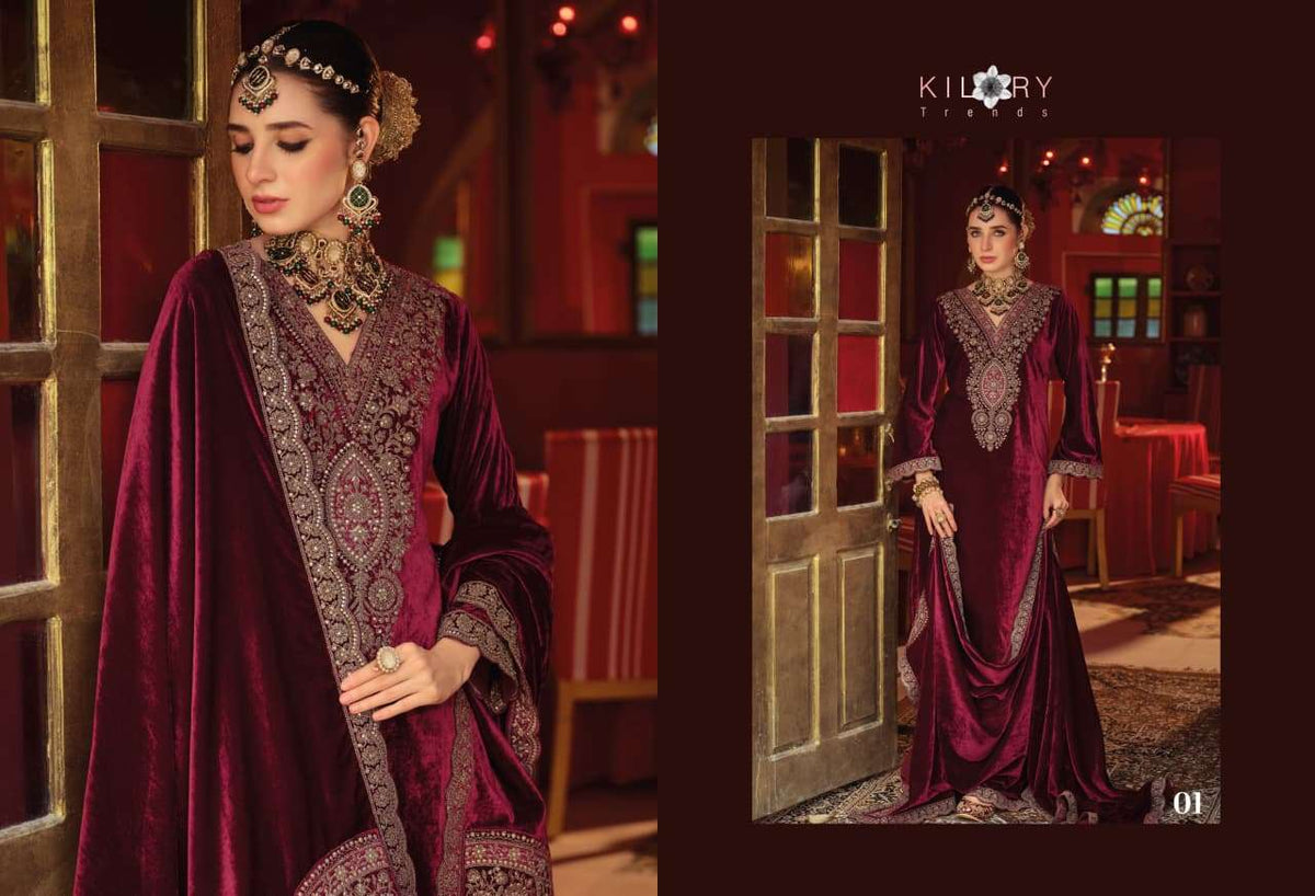 Kilory Gulrukh Designer Work Pure Velvet Suit Catalog