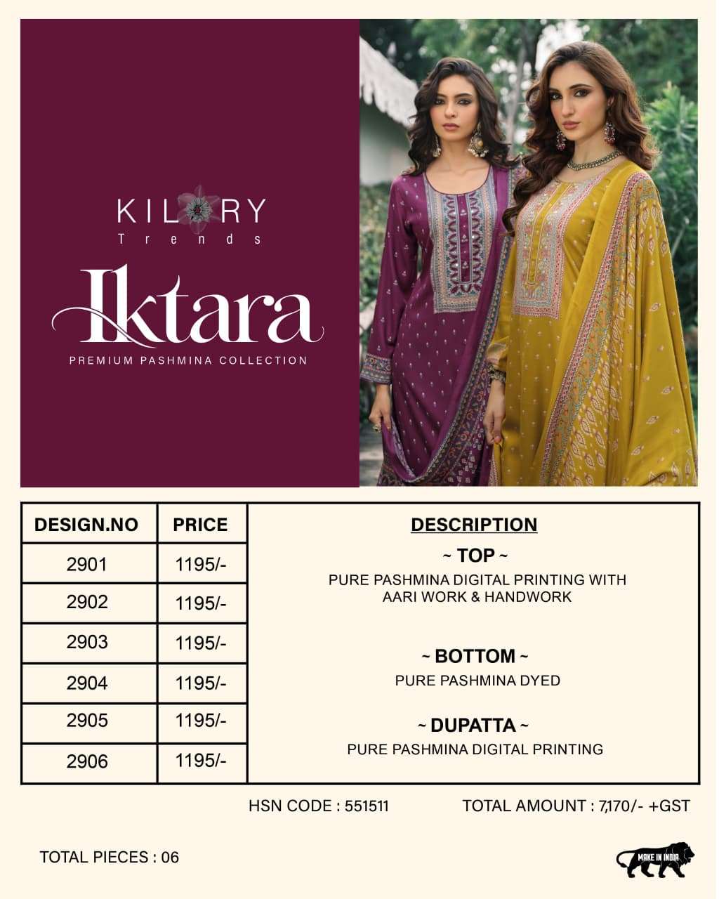 Kilory Iktara Pure Viscose Pashmina Unstitched Dress Material
