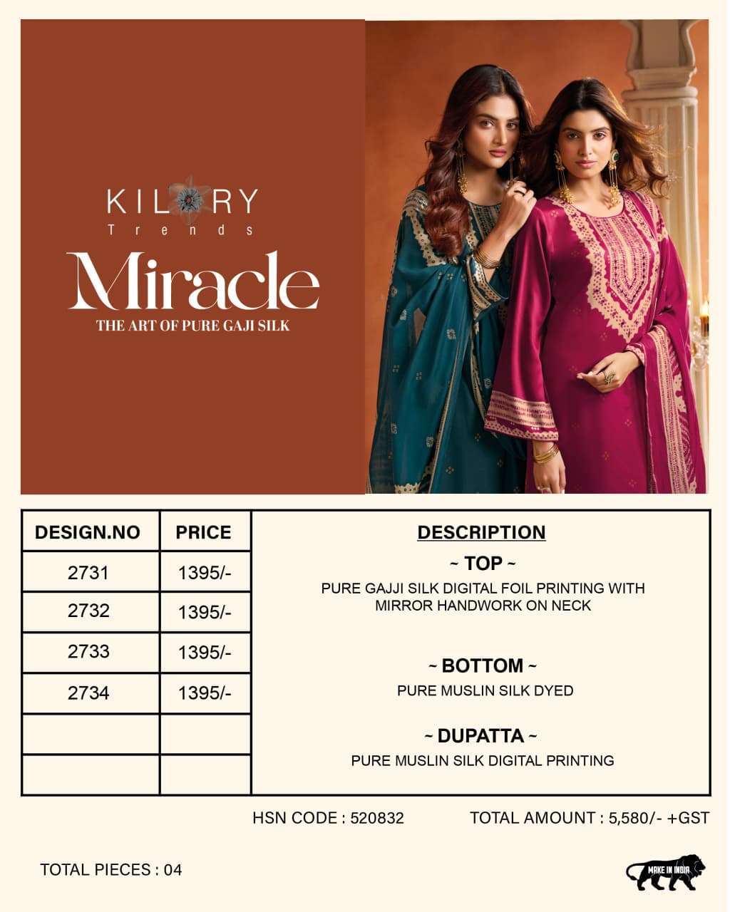 Kilory Miracle Pure Gajji Silk Dress Material