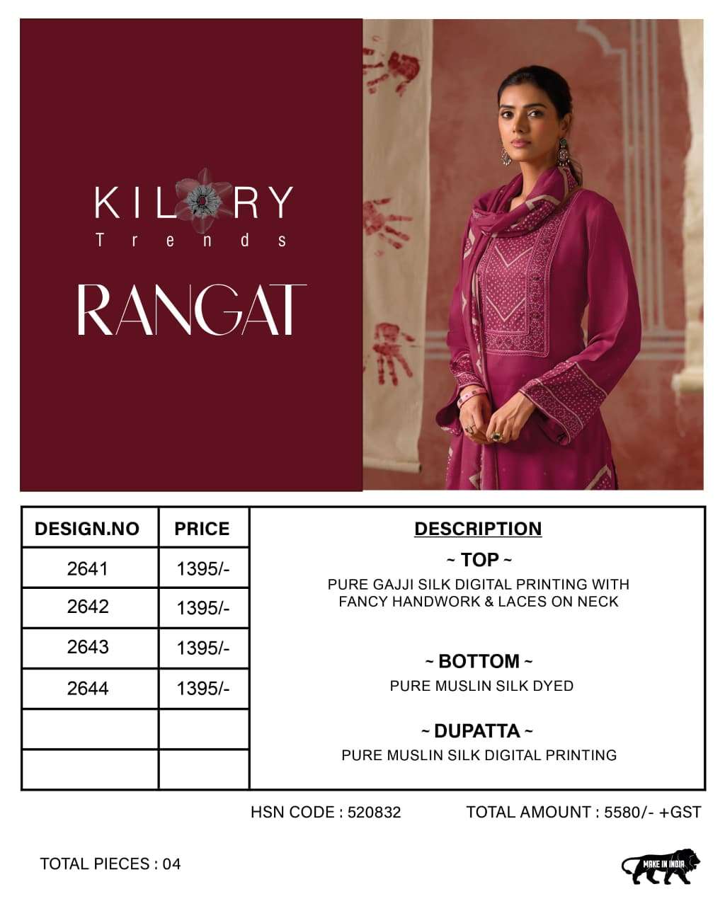 Kilory Rangat Pure Gajji Silk Dress Material