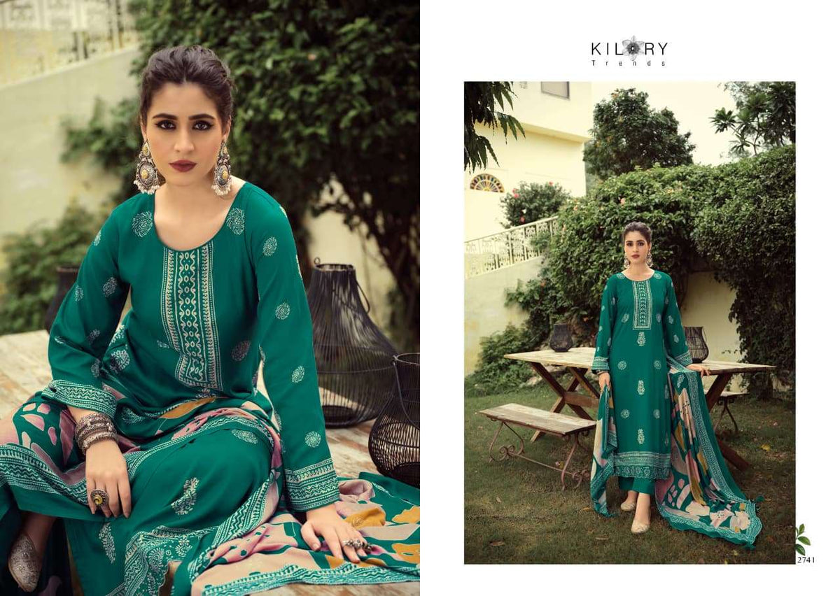 Kilory Rubaab Pure Pashmina Digital Foil Print Dress Material
