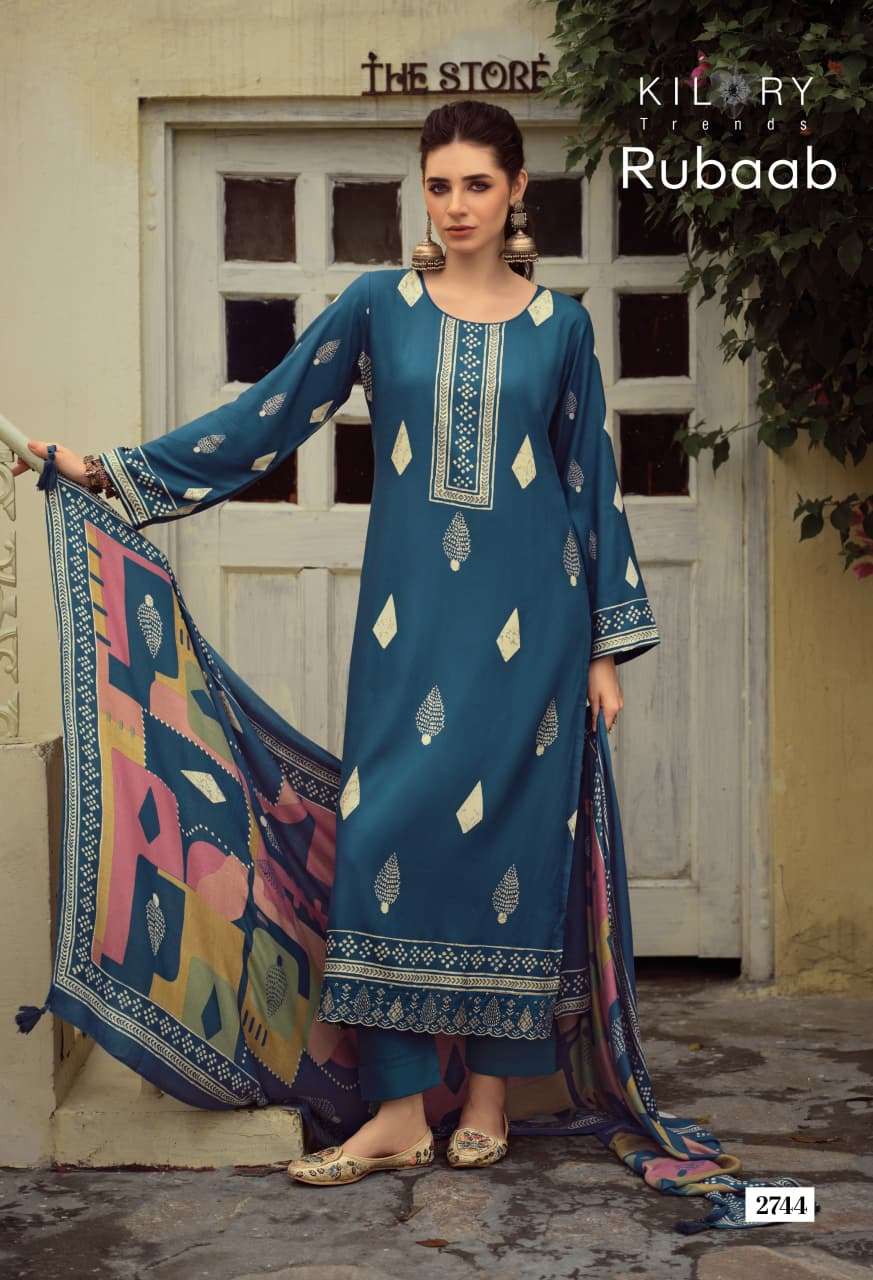 Kilory Rubaab Pure Pashmina Digital Foil Print Dress Material