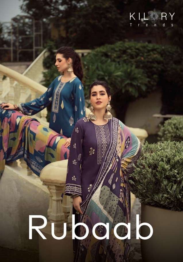 Kilory Rubaab Pure Pashmina Digital Foil Print Dress Material