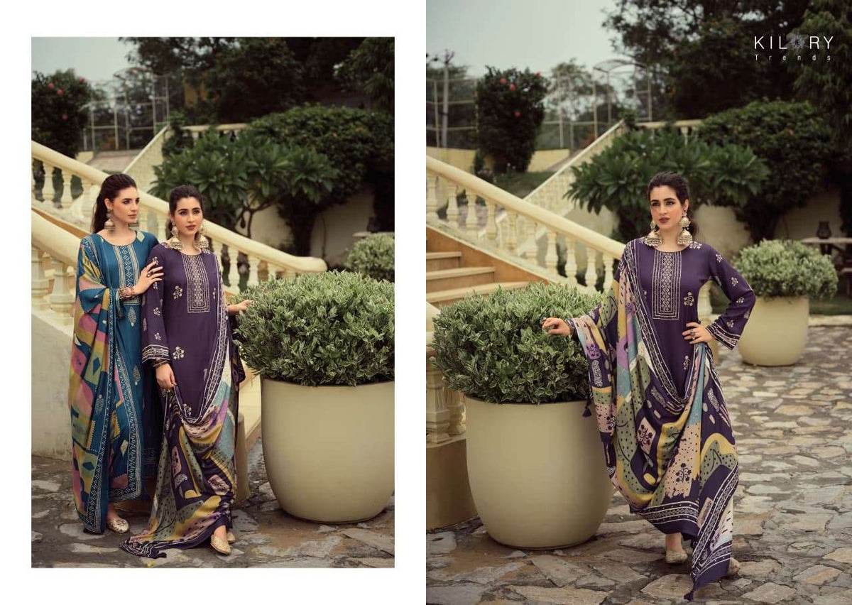 Kilory Rubaab Pure Pashmina Digital Foil Print Dress Material
