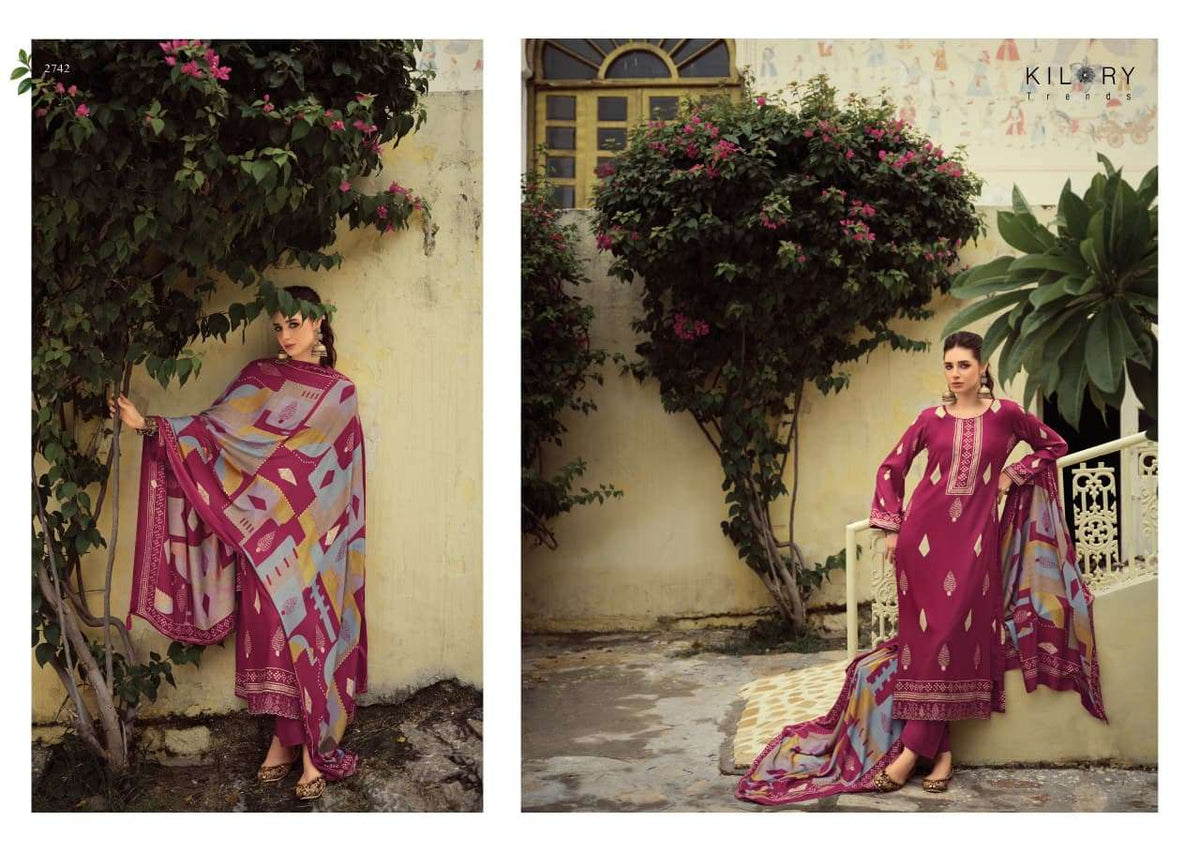 Kilory Rubaab Pure Pashmina Digital Foil Print Dress Material