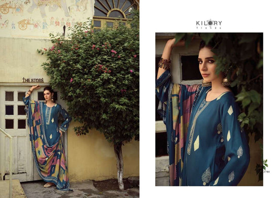 Kilory Rubaab Pure Pashmina Digital Foil Print Dress Material