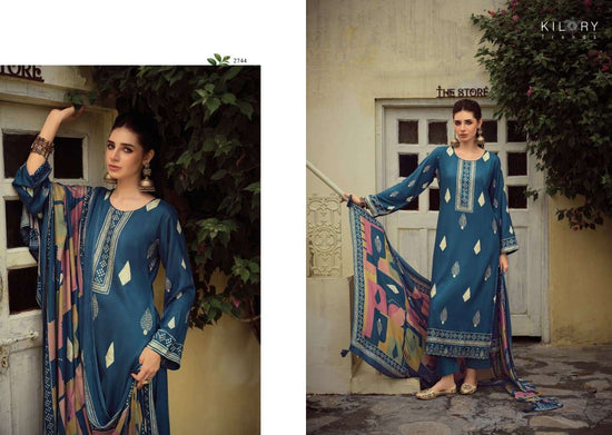 Kilory Rubaab Pure Pashmina Digital Foil Print Dress Material