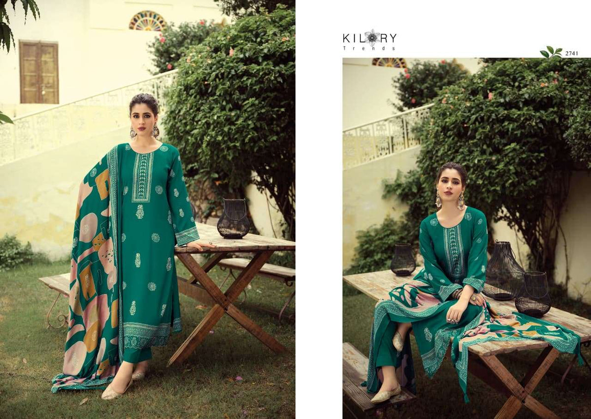 Kilory Rubaab Pure Pashmina Digital Foil Print Dress Material