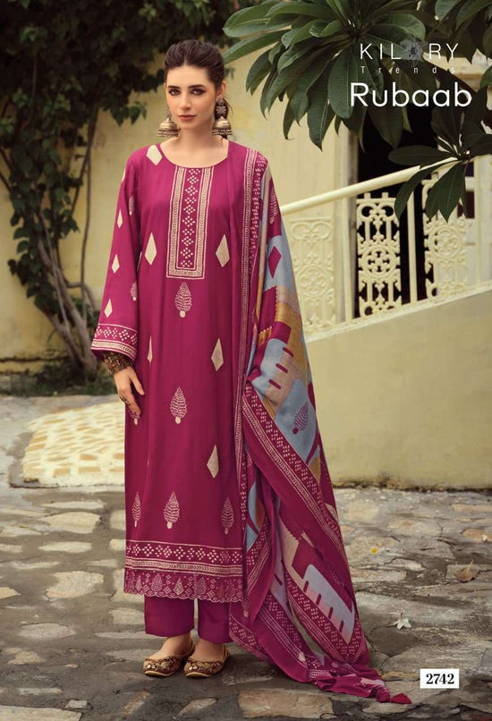Kilory Rubaab Pure Pashmina Digital Foil Print Dress Material