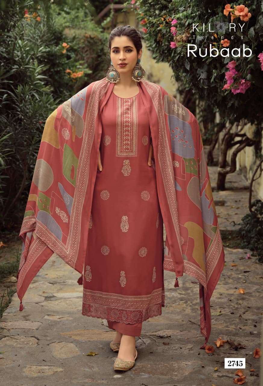 Kilory Rubaab Pure Pashmina Digital Foil Print Dress Material
