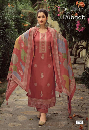 Kilory Rubaab Pure Pashmina Digital Foil Print Dress Material