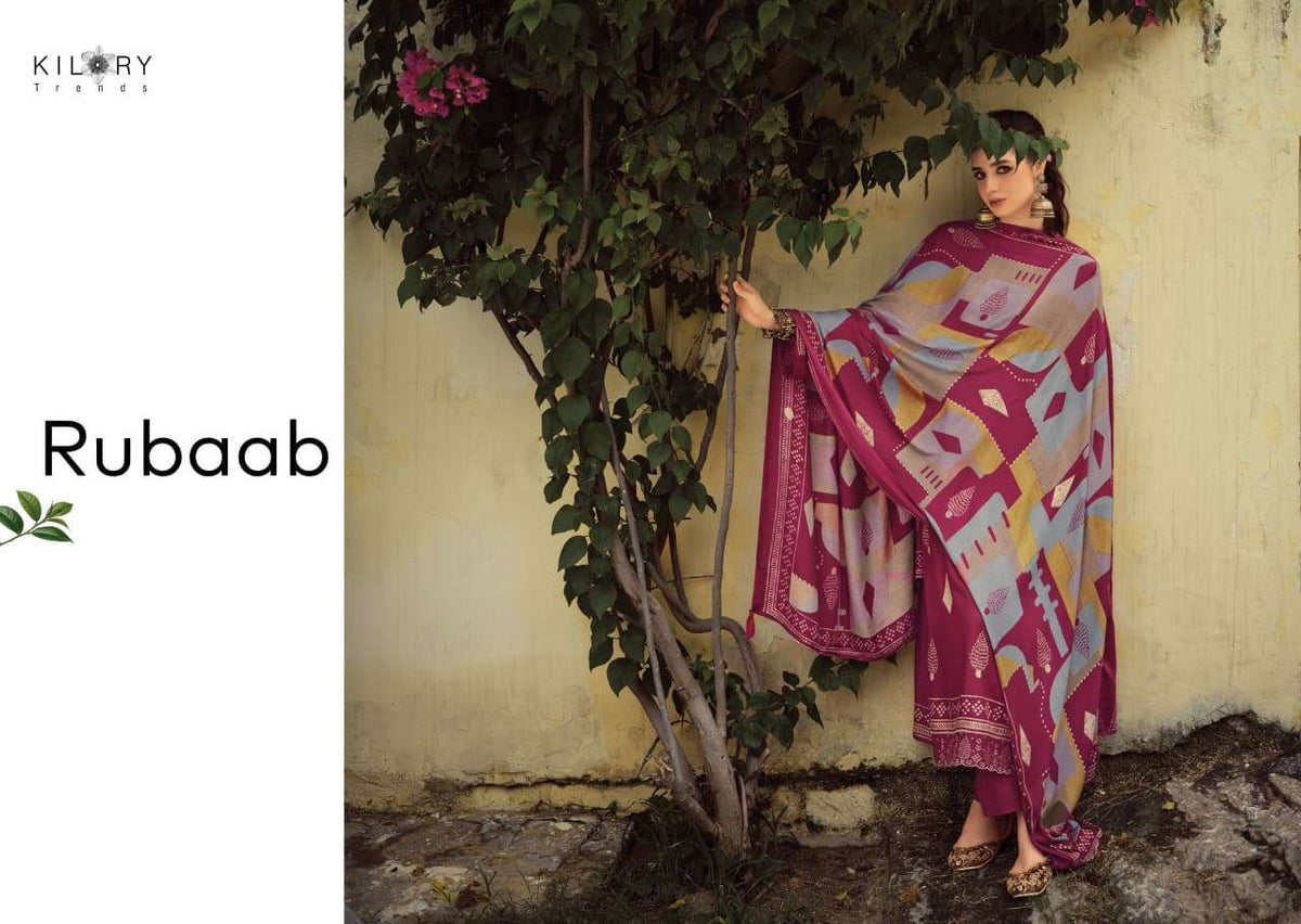 Kilory Rubaab Pure Pashmina Digital Foil Print Dress Material