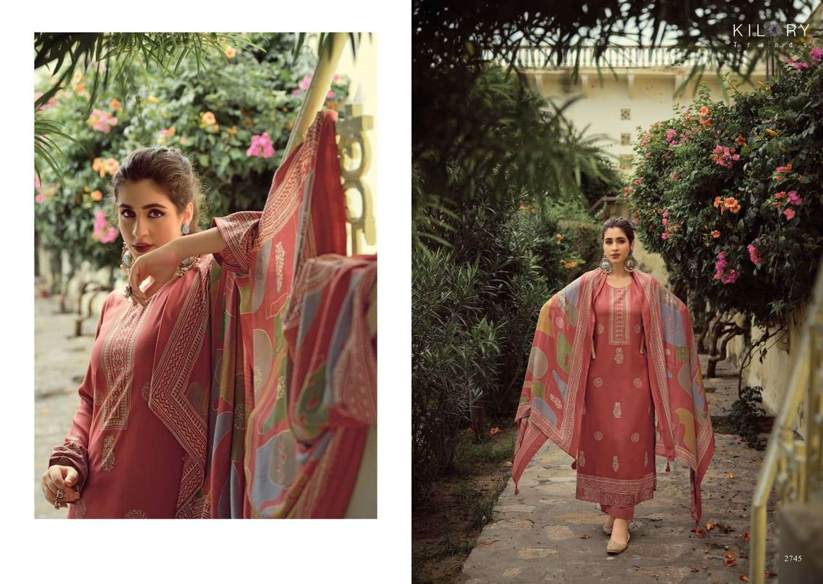 Kilory Rubaab Pure Pashmina Digital Foil Print Dress Material