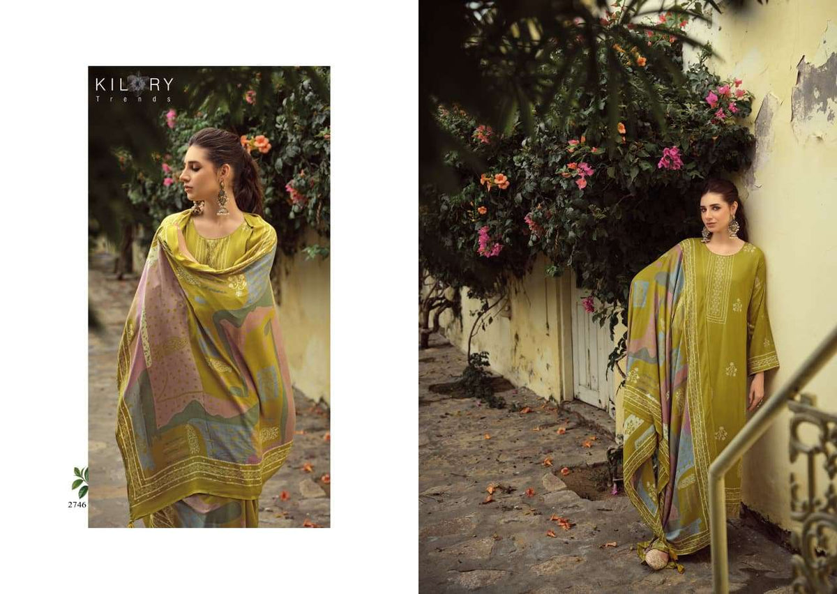 Kilory Rubaab Pure Pashmina Digital Foil Print Dress Material