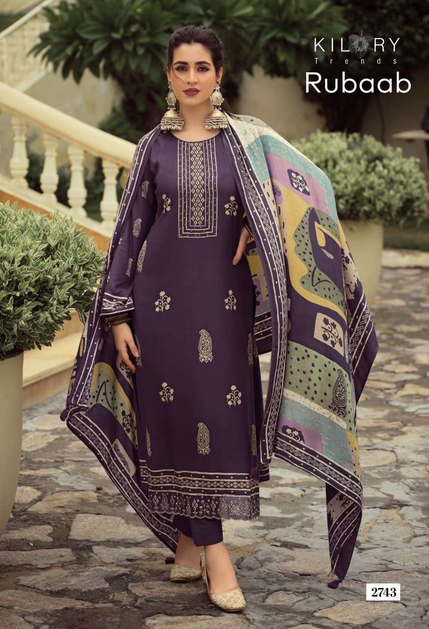 Kilory Rubaab Pure Pashmina Digital Foil Print Dress Material
