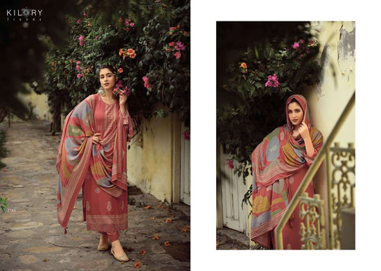 Kilory Rubaab Pure Pashmina Digital Foil Print Dress Material