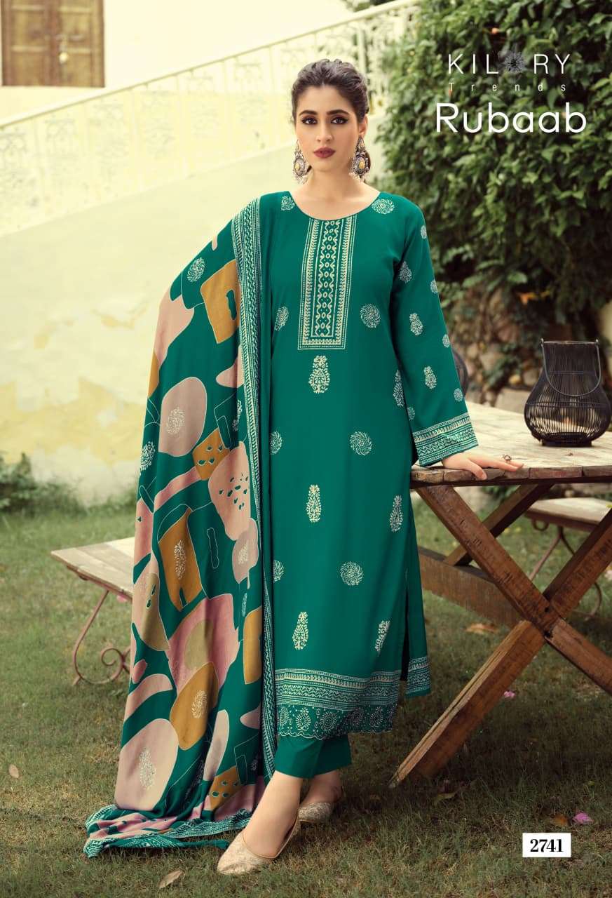 Kilory Rubaab Pure Pashmina Digital Foil Print Dress Material