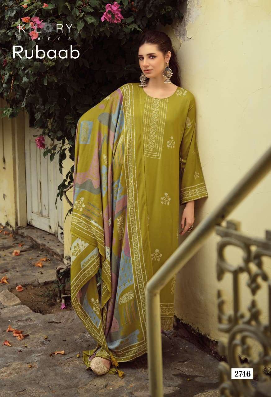 Kilory Rubaab Pure Pashmina Digital Foil Print Dress Material