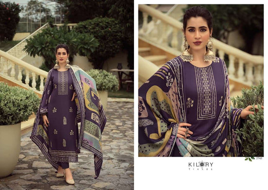 Kilory Rubaab Pure Pashmina Digital Foil Print Dress Material