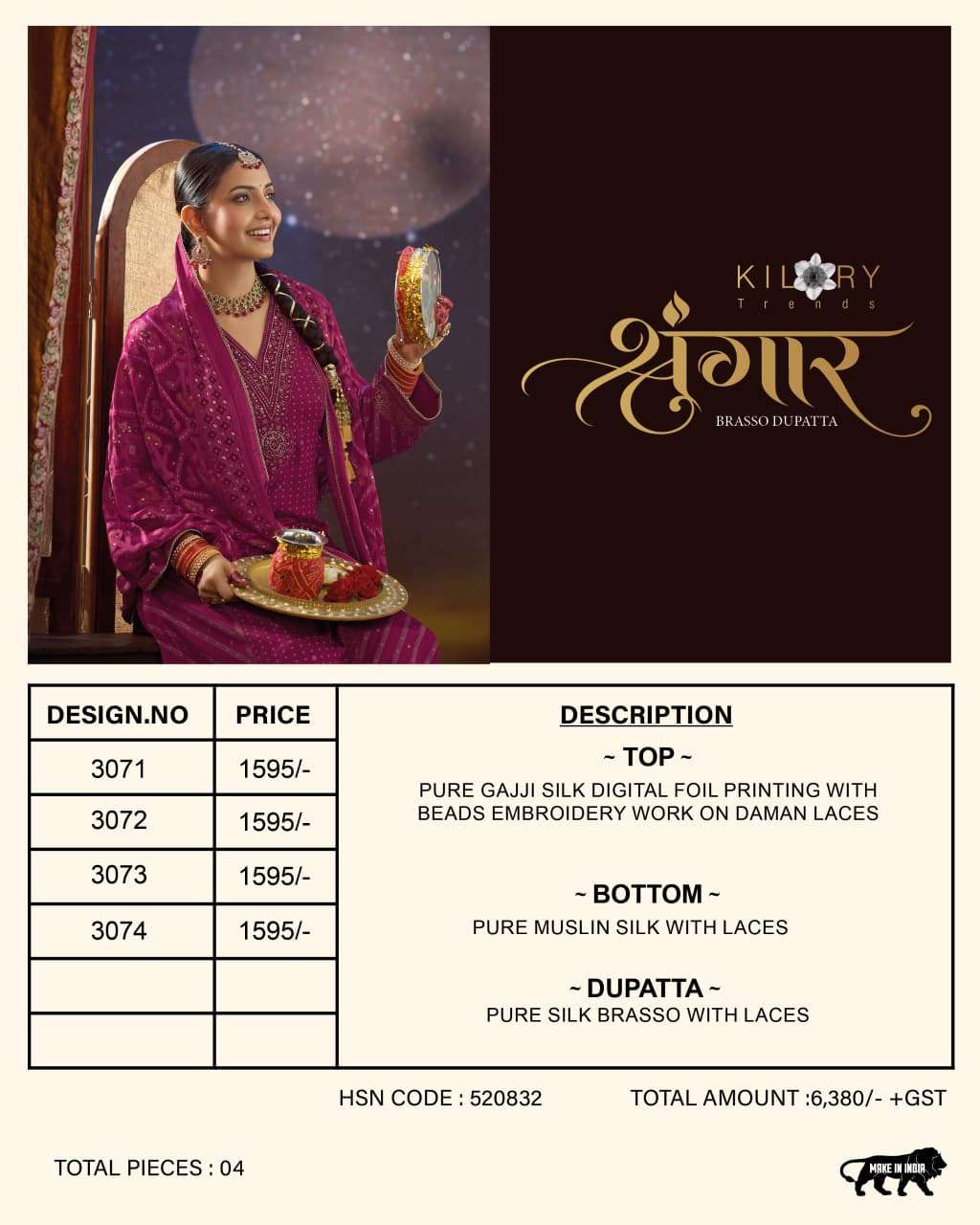 Kilory Shrungar Pure Gajji Silk Dress Material
