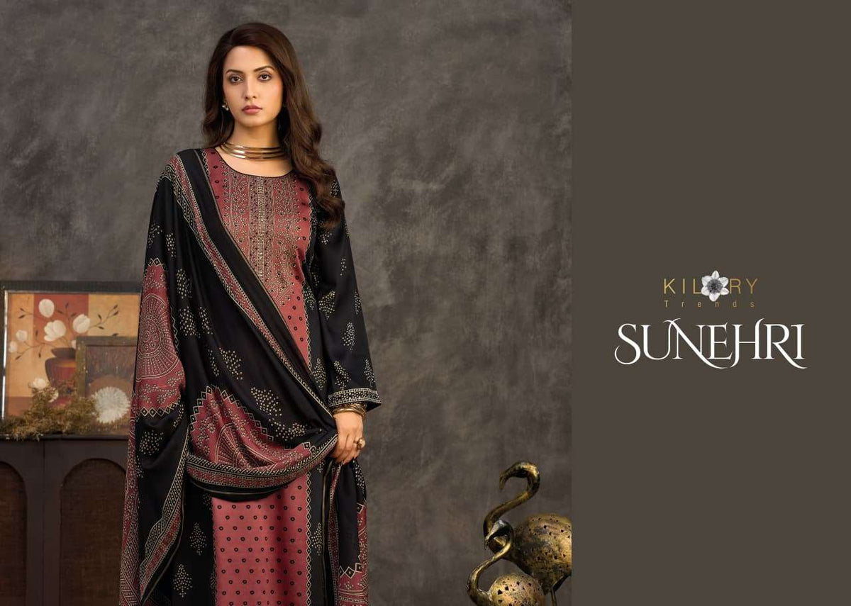 Kilory Sunheri Pure Gajji Silk Digital Foil Dress Material