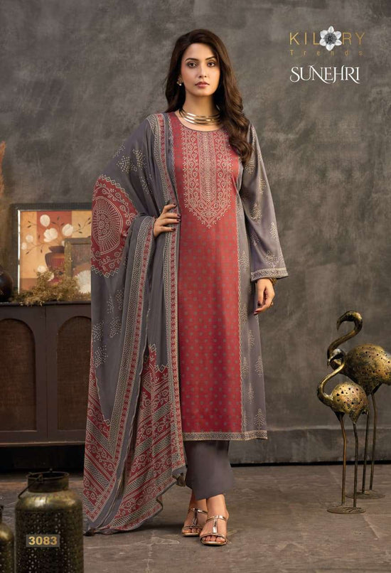 Kilory Sunheri Pure Gajji Silk Digital Foil Dress Material