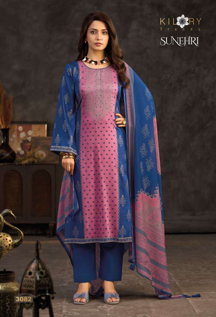 Kilory Sunheri Pure Gajji Silk Digital Foil Dress Material