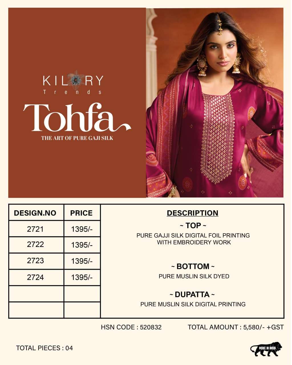 Kilory Tohfa Pure Gajji Silk Digital Print Dress Material