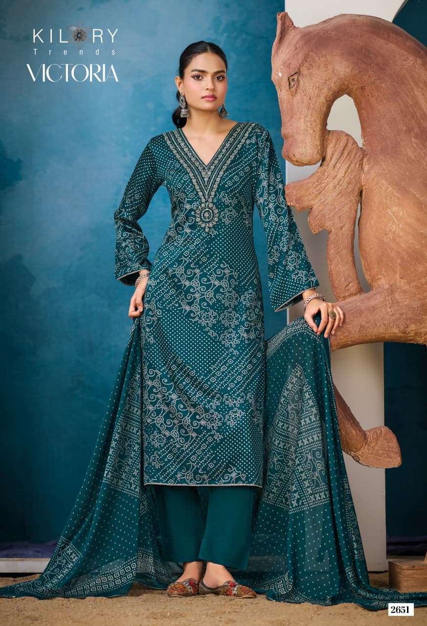 Kilory Victoria Pure Gajji Silk Embroidered Dress Material - Amrah Wholesale