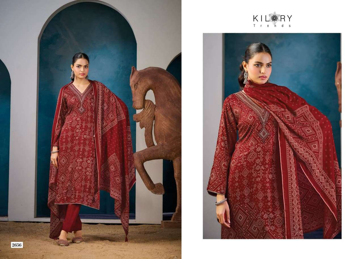 Kilory Victoria Pure Gajji Silk Embroidered Dress Material - Amrah Wholesale